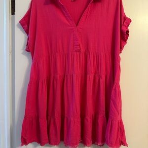 Umgee Fuchsia Tiered Tunic Dress